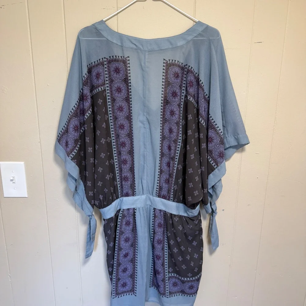 Free People Womens Santa Cruz Mini Dress Medium Boho Indie Kimono Purple Blue - Picture 4 of 15